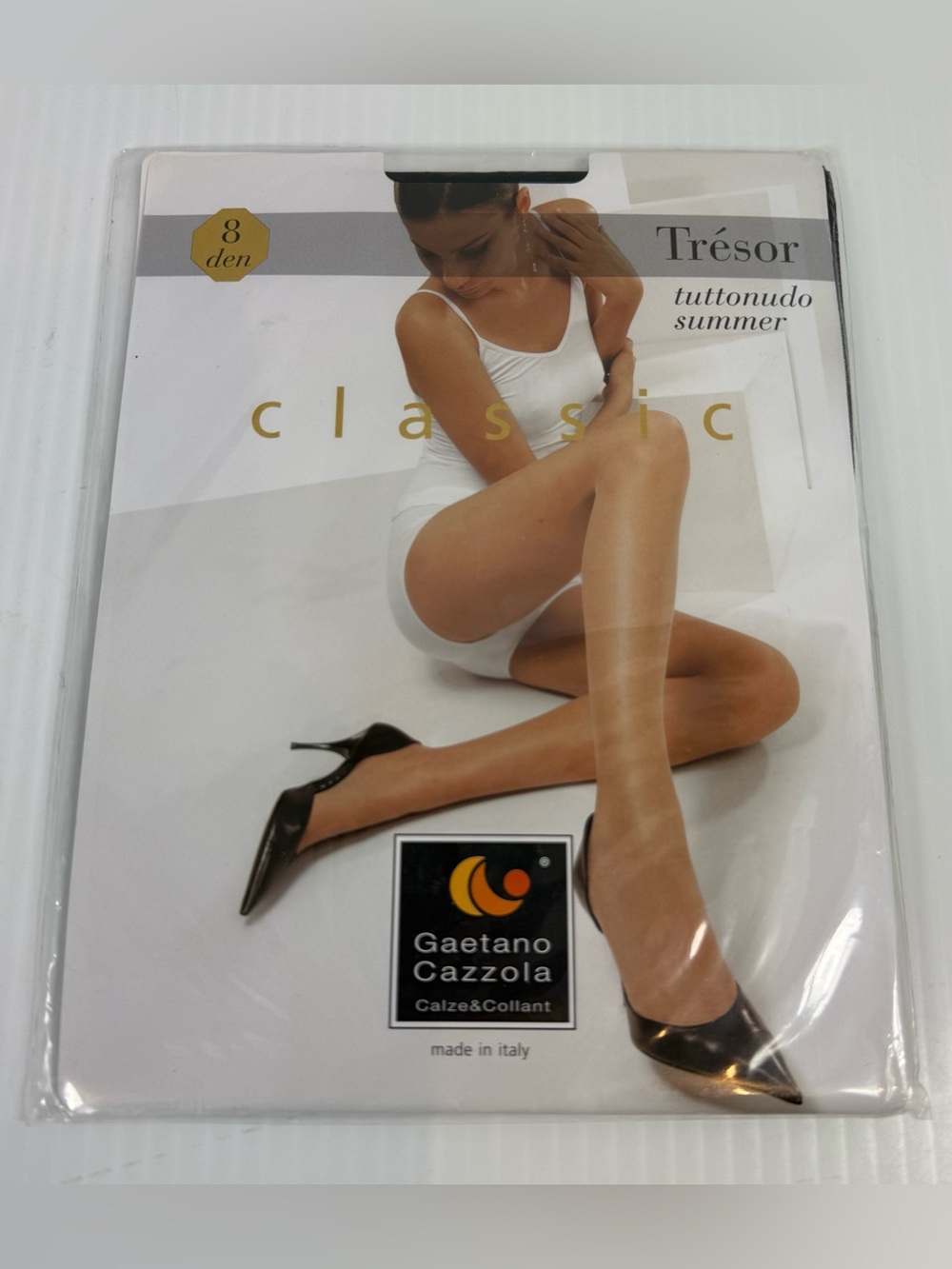 Gaetano Cazzola Tresor Summer Black Pantyhose 8 Denier Ultra Sheer Made in Italy